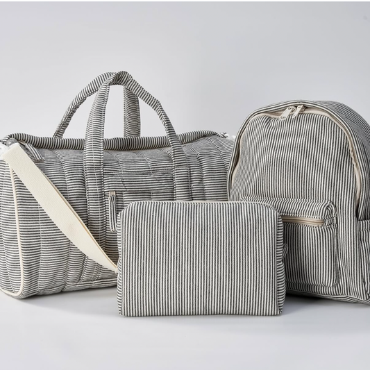 Embroidered Duffle, Pouch & Backpack Set- Evergreen
