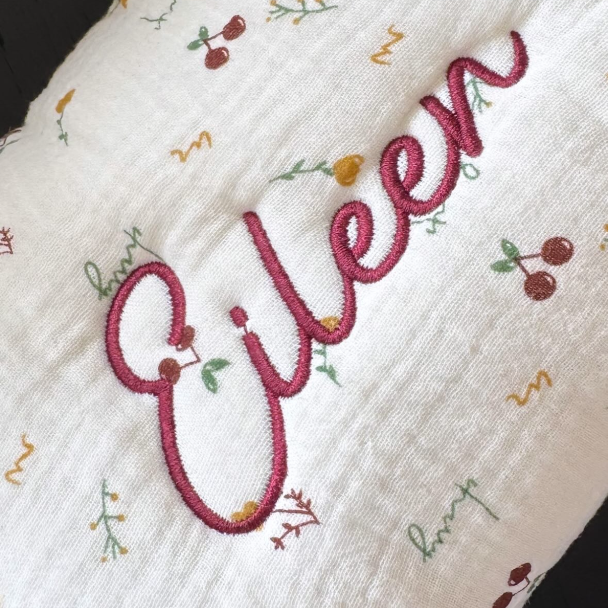 Embroidered Pouch- Cherry