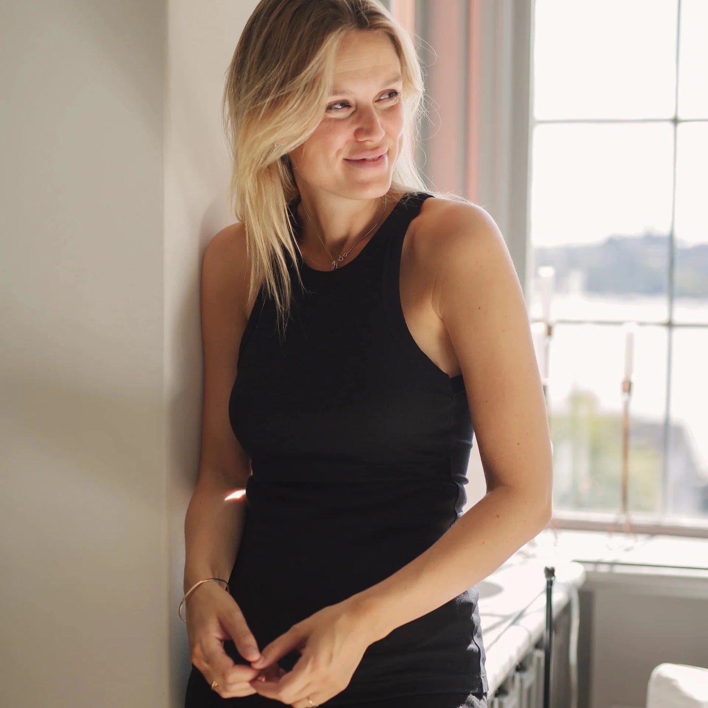 Ribbed Square Neck Nursing Tank