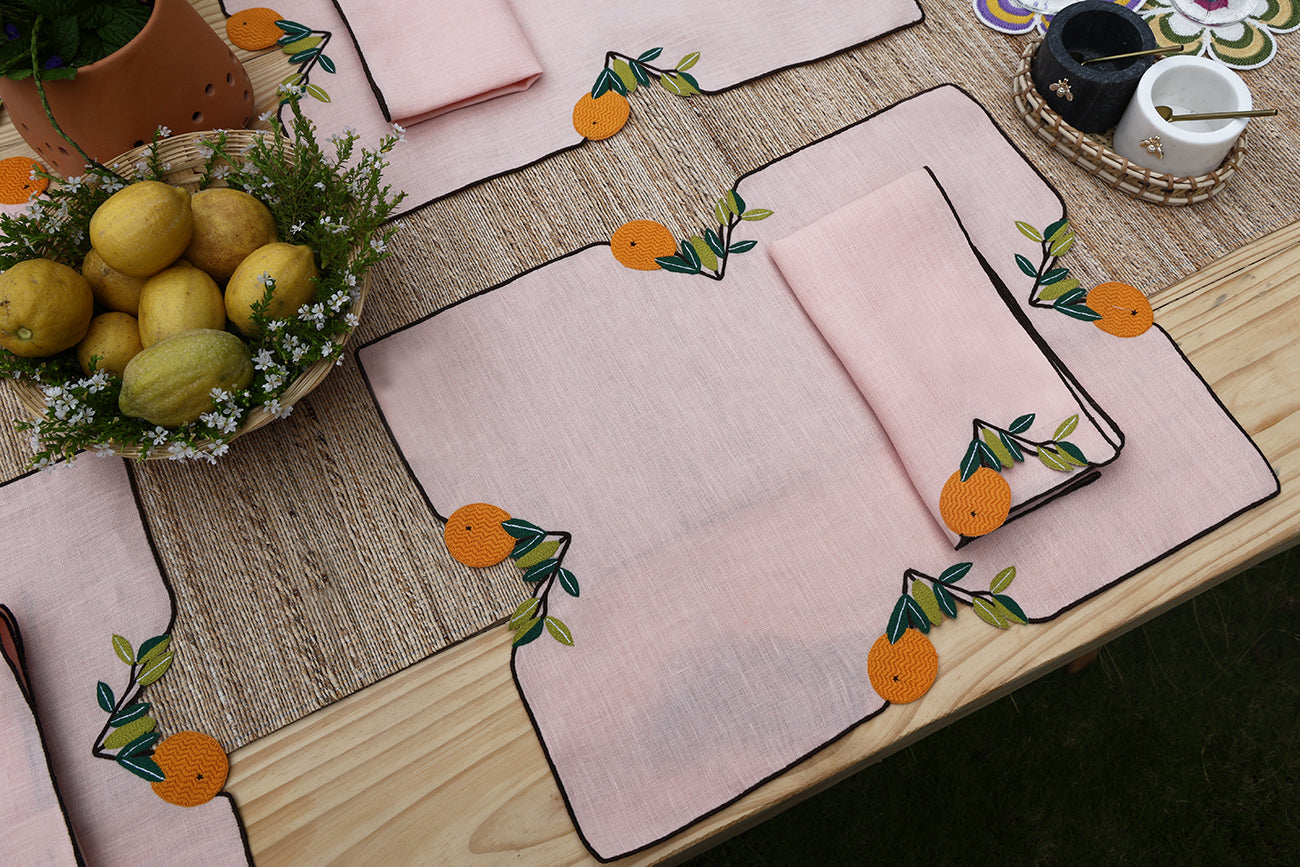 Hand Embroidered Farm To Table Placemats 14" × 18" (Set of 4)