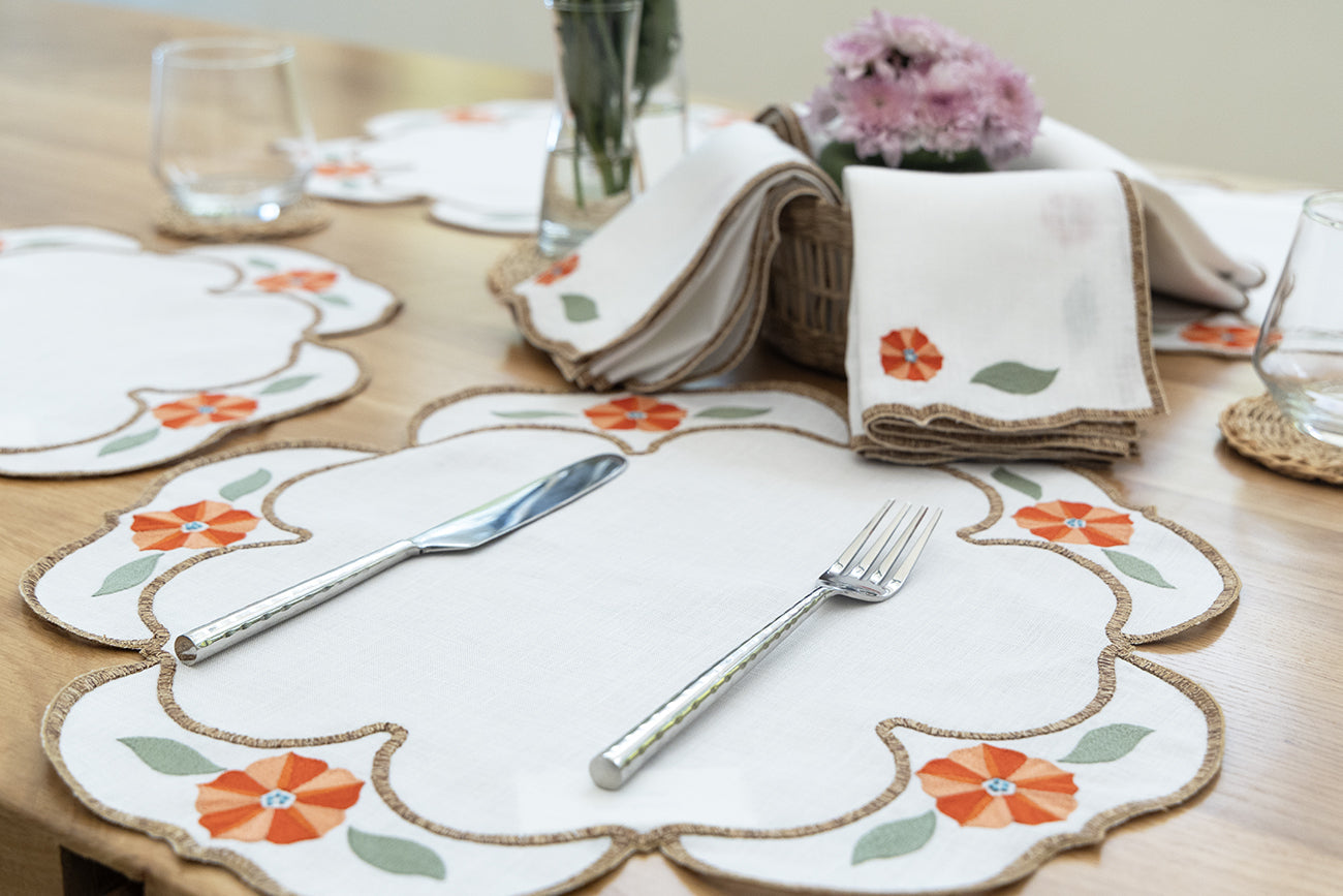 Hand Embroidered Heirloom Petals Placemats 16" round (Set of 4)
