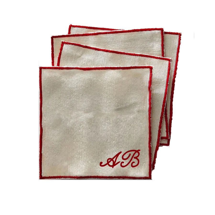 Personalized Cocktail Napkins- Red & Beige