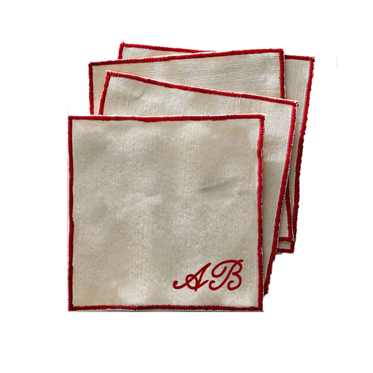 Personalized Cocktail Napkins- Red & Beige