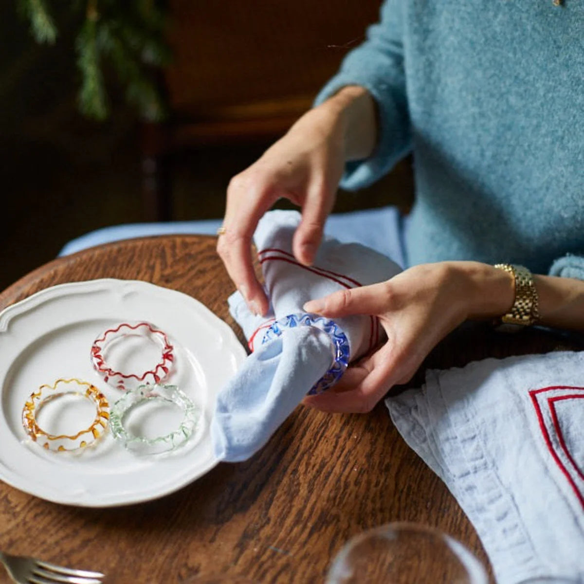 Multicoloured Squiggle Glass Napkin Rings - Set of Four