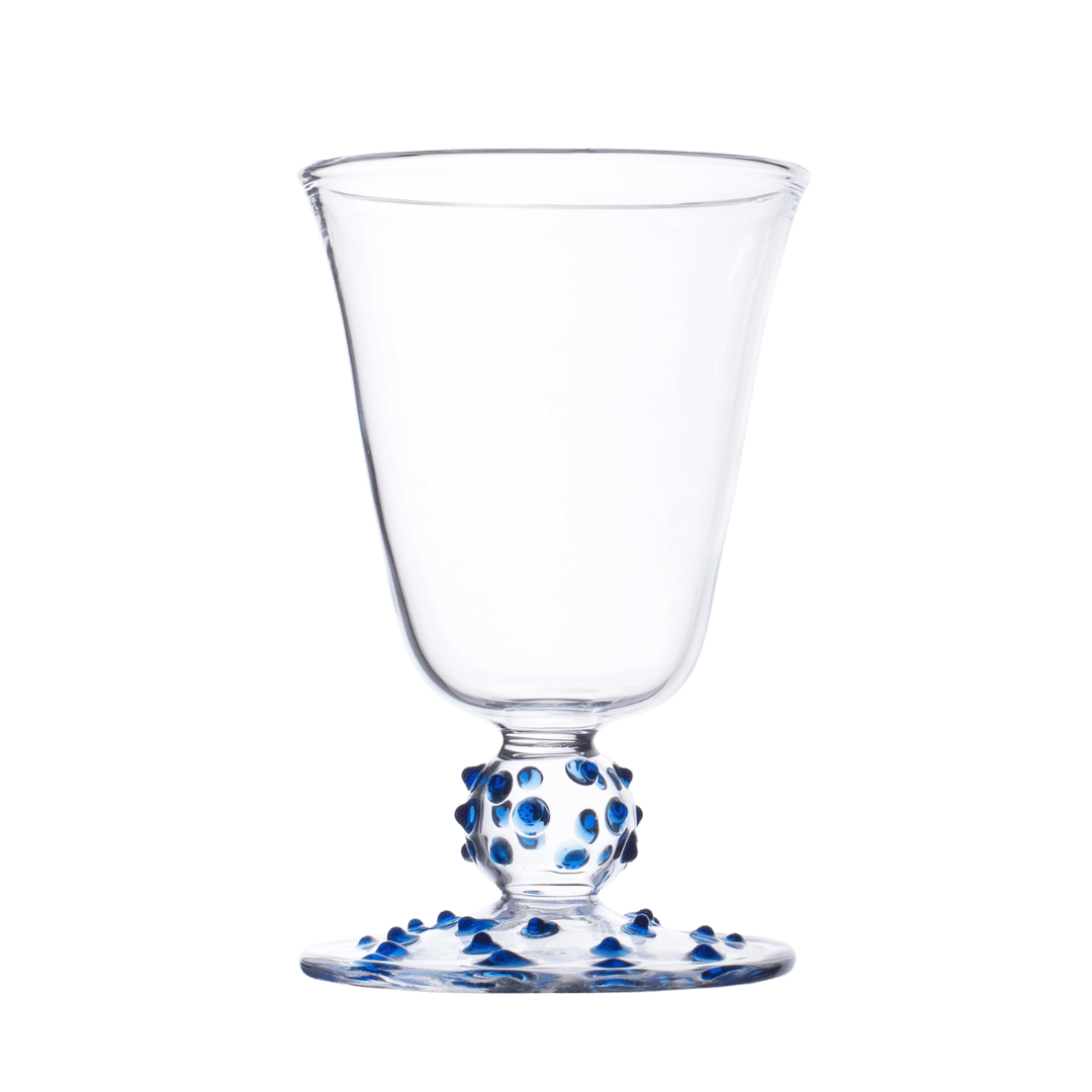 Blue Pom Wine Glass
