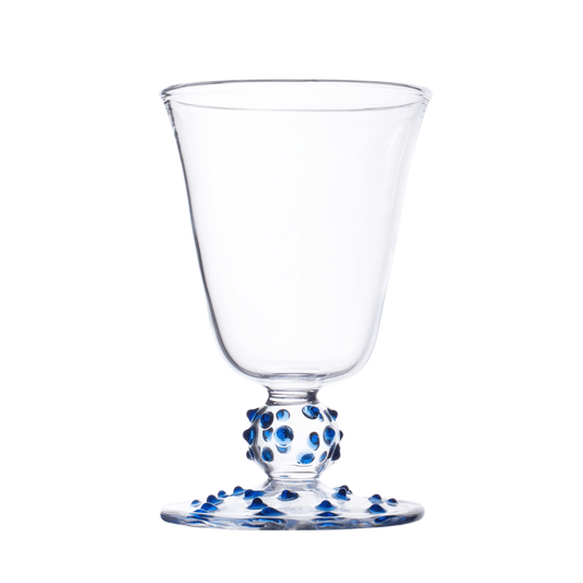 Blue Pom Wine Glass
