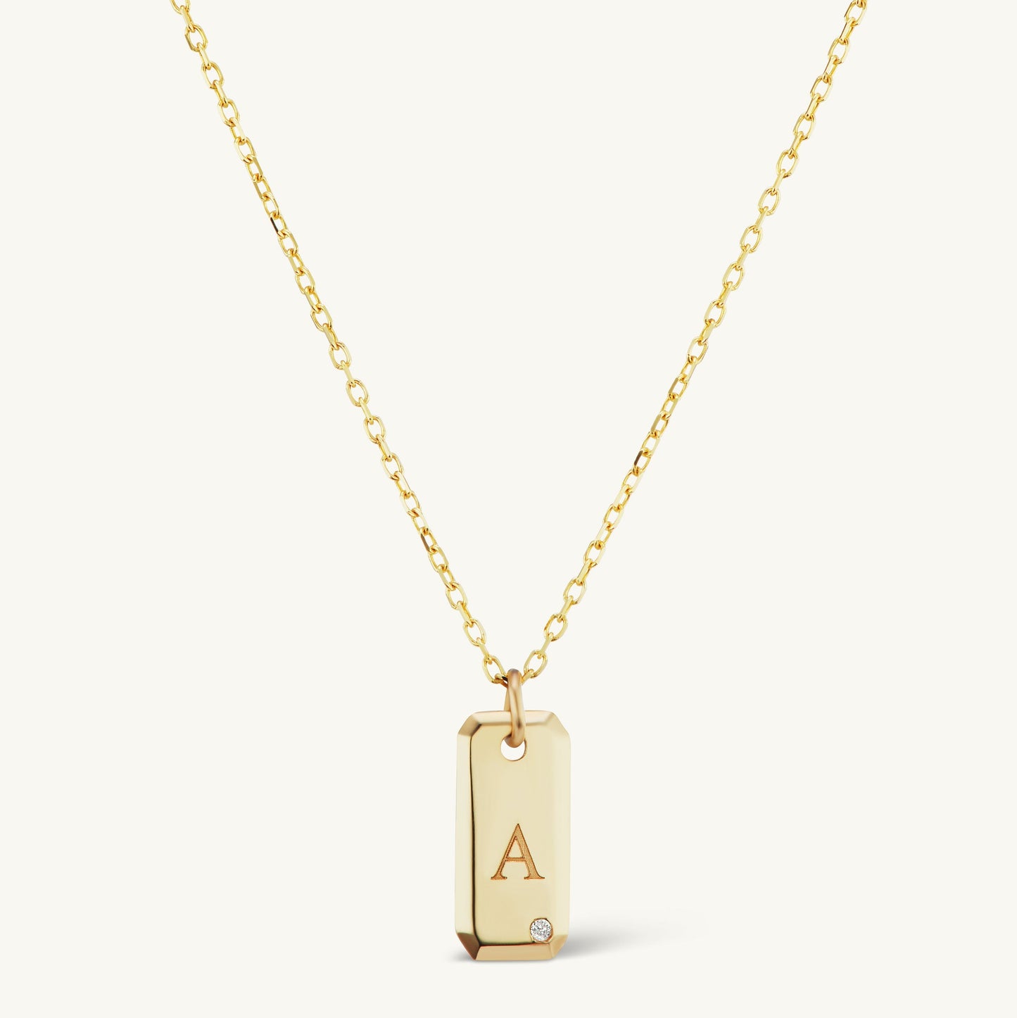 Engraved Initial Tag Necklace with Diamond