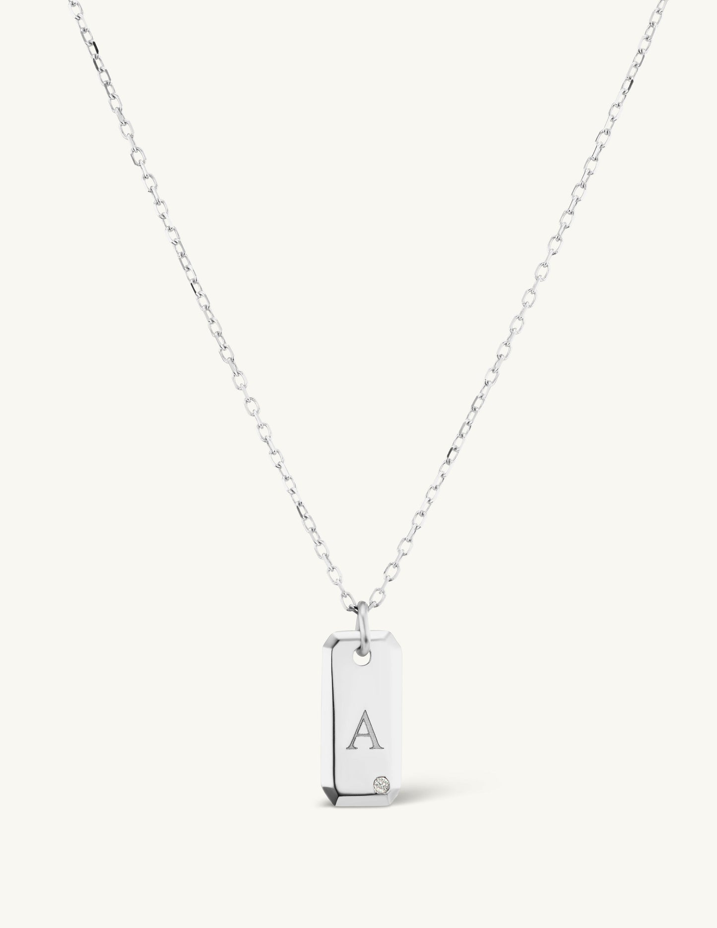 Engraved Initial Tag Necklace with Diamond