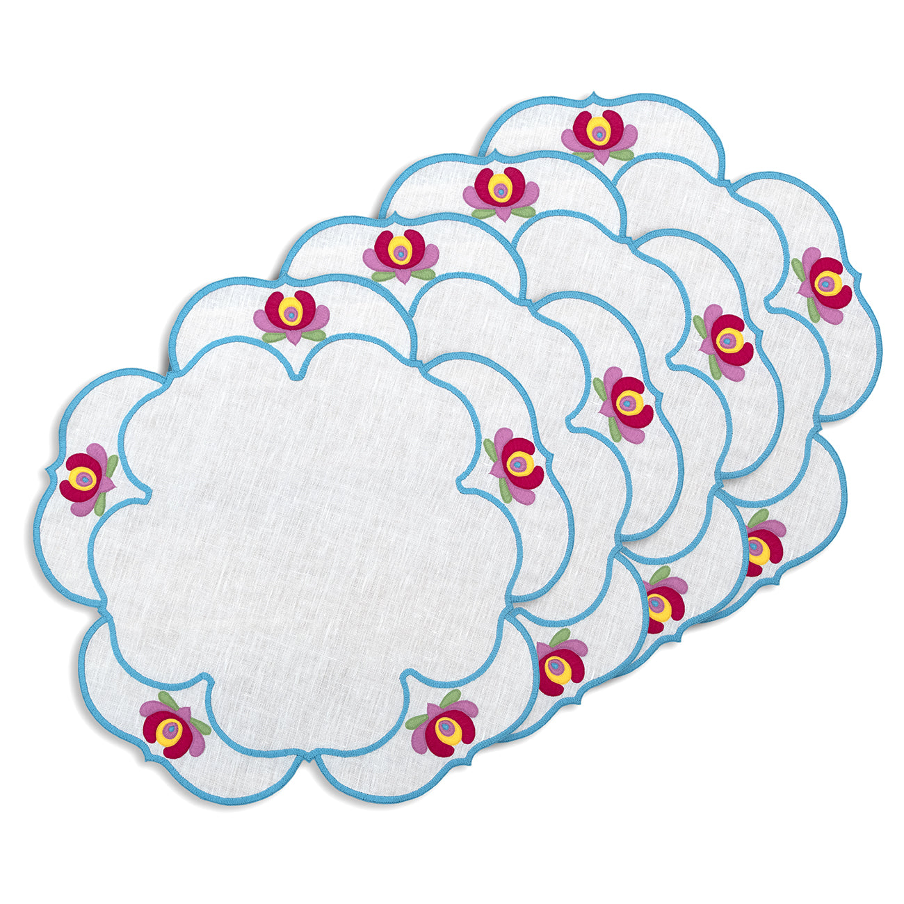 Hand Embroidered Heirloom Petals Placemats 16" round (Set of 4)