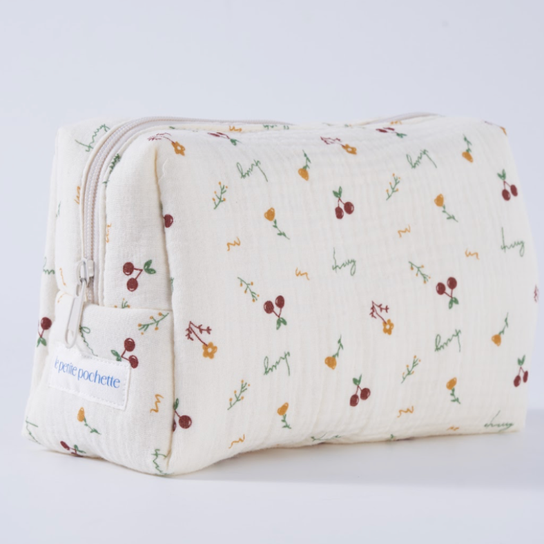 Embroidered Pouch- Cherry