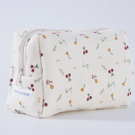 Embroidered Pouch- Cherry