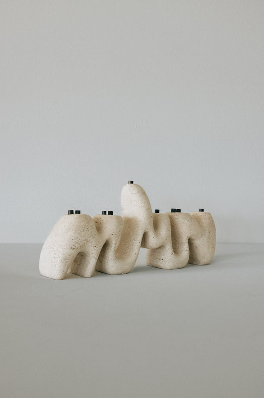 Beige Travertine Menorah Sculpture