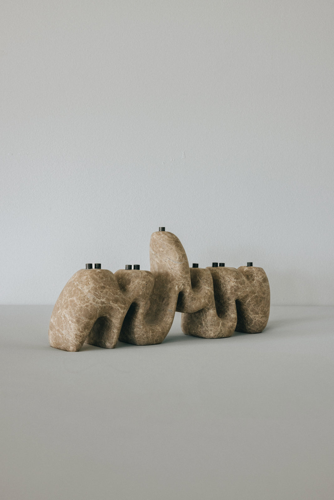 Emperador Light Marble Menorah Sculpture