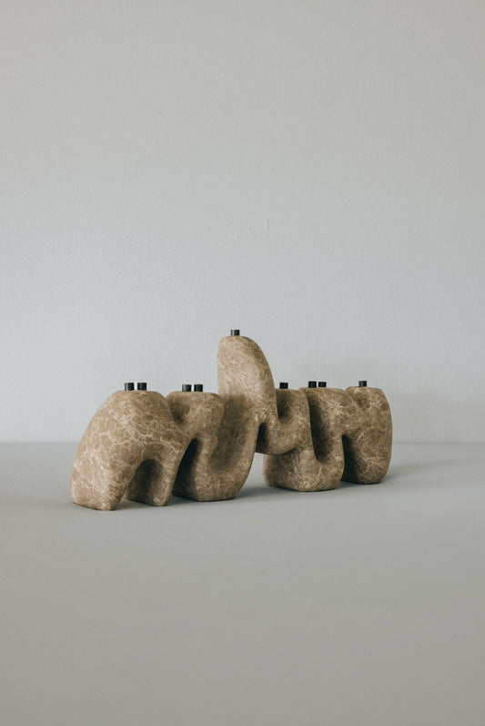 Emperador Light Marble Menorah Sculpture