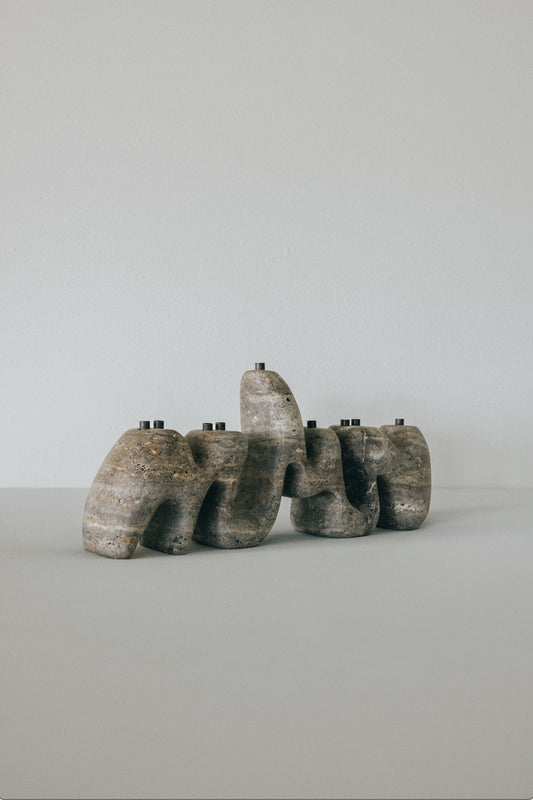 Silver Travertine Menorah Sculpture