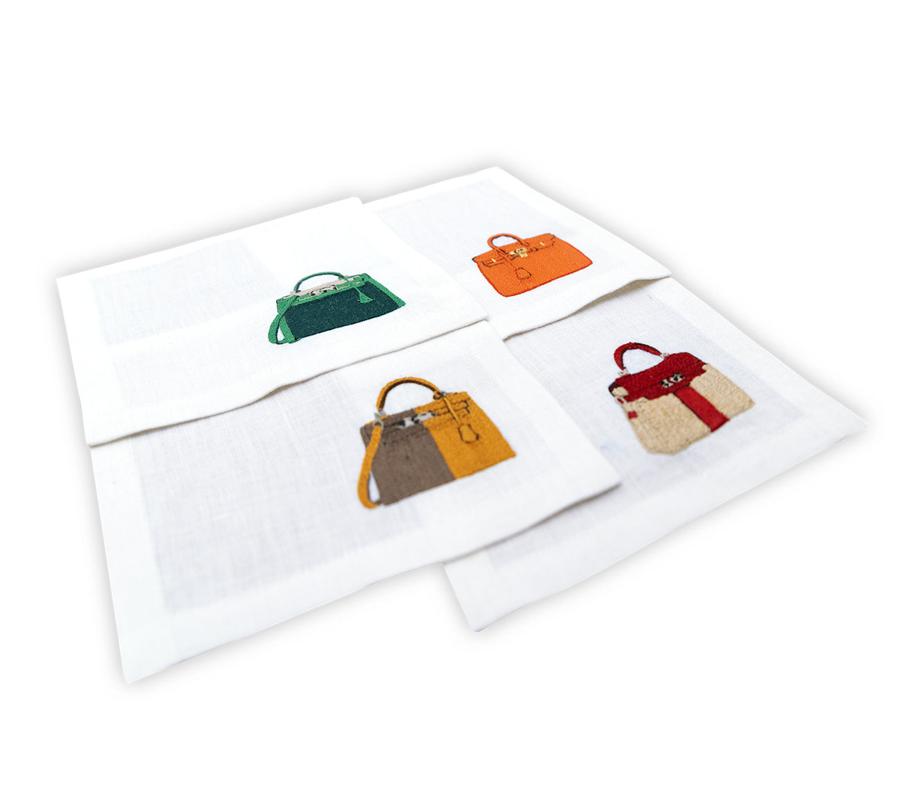Hand Embroidered It Bags Cocktail Napkins 6" x 6" (Set of 4)