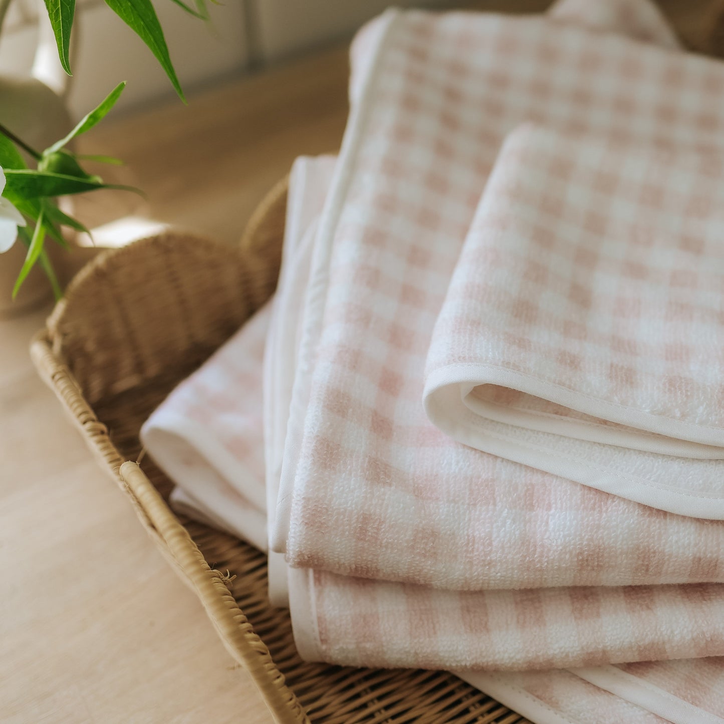 Picnic Gingham Baby Hooded Towel - Pink