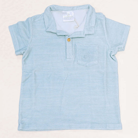 French Terry Polo - Misty Blue Stripe