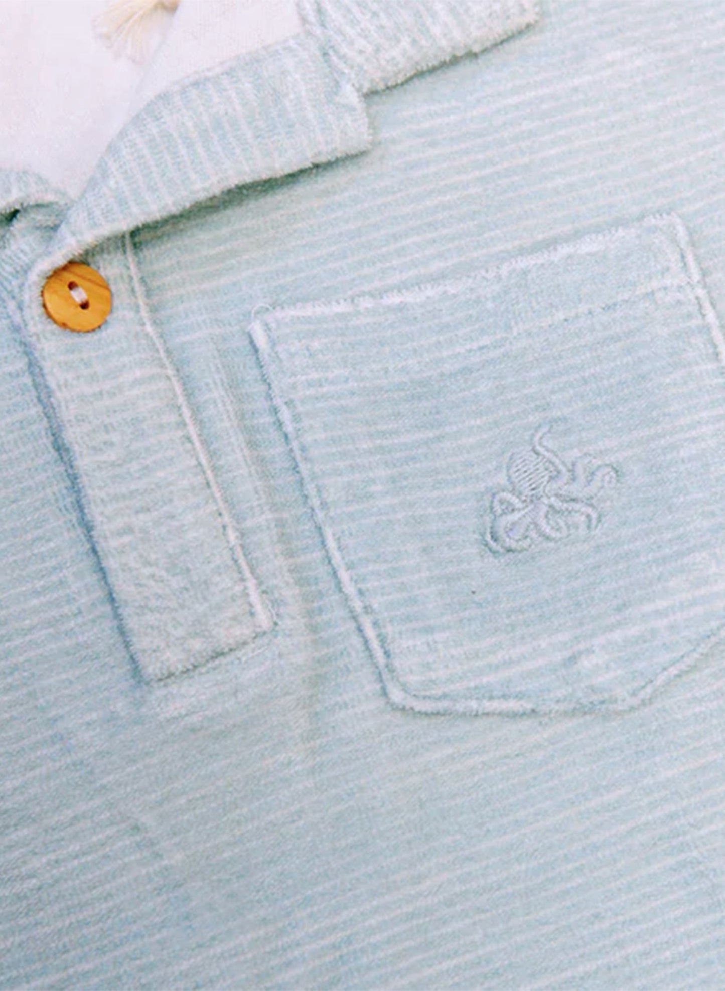 French Terry Polo - Misty Blue Stripe