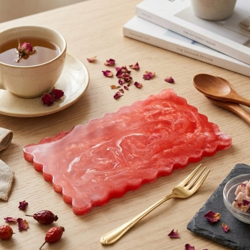 Scallop Rectangular Resin Cheese Board - Red , 14 Inches