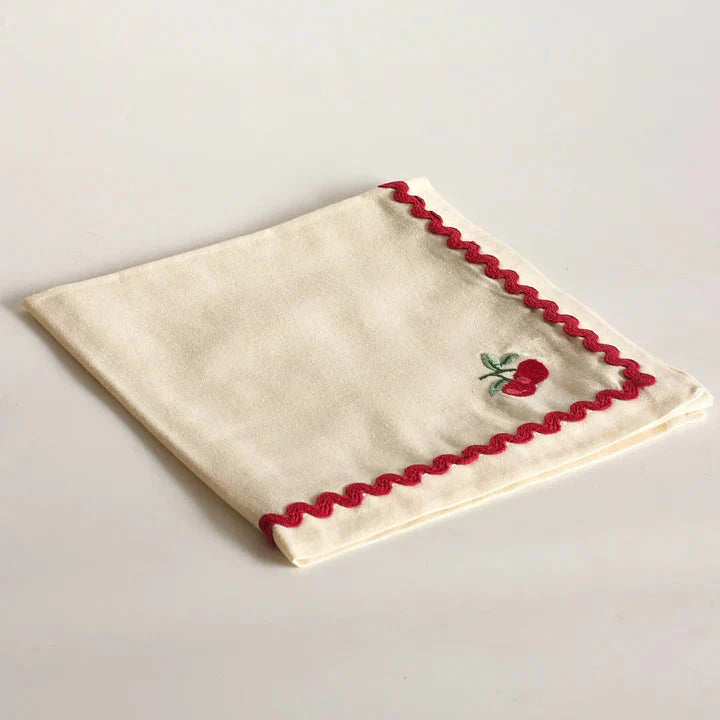 Cherry Crush Embroidered Napkins , Set of 6 - 16x16 Inches