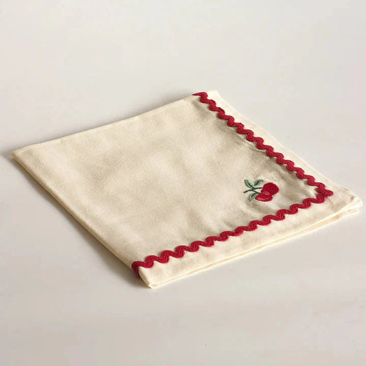 Cherry Crush Embroidered Napkins , Set of 6 - 16x16 Inches
