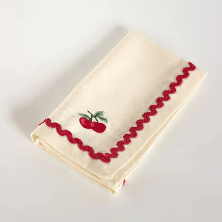 Cherry Crush Embroidered Napkins , Set of 6 - 16x16 Inches