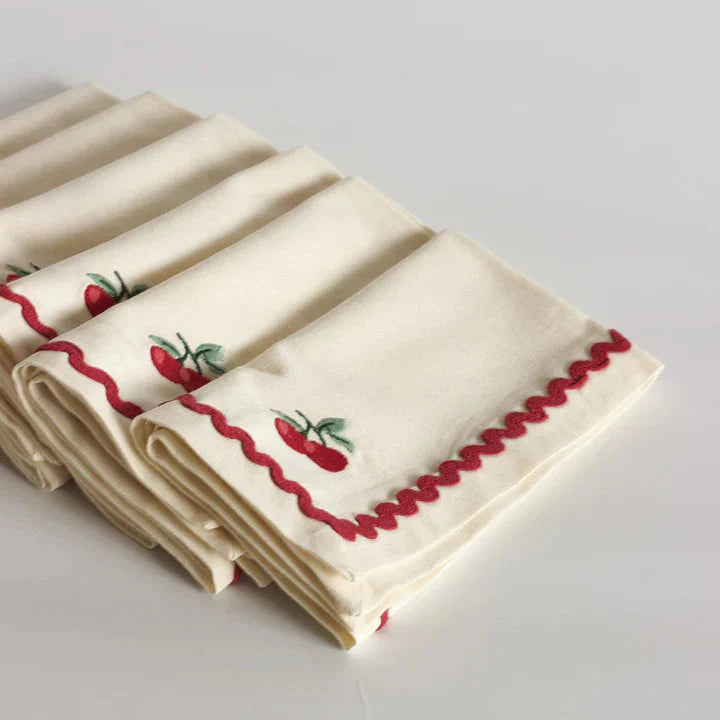 Cherry Crush Embroidered Napkins , Set of 6 - 16x16 Inches