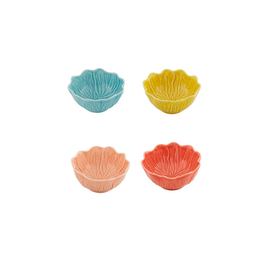 Bordallo Pinheiro Flora – Flora Small Bowls - Mixed S4 (Coral, Light Pink, Blue & Yellow)