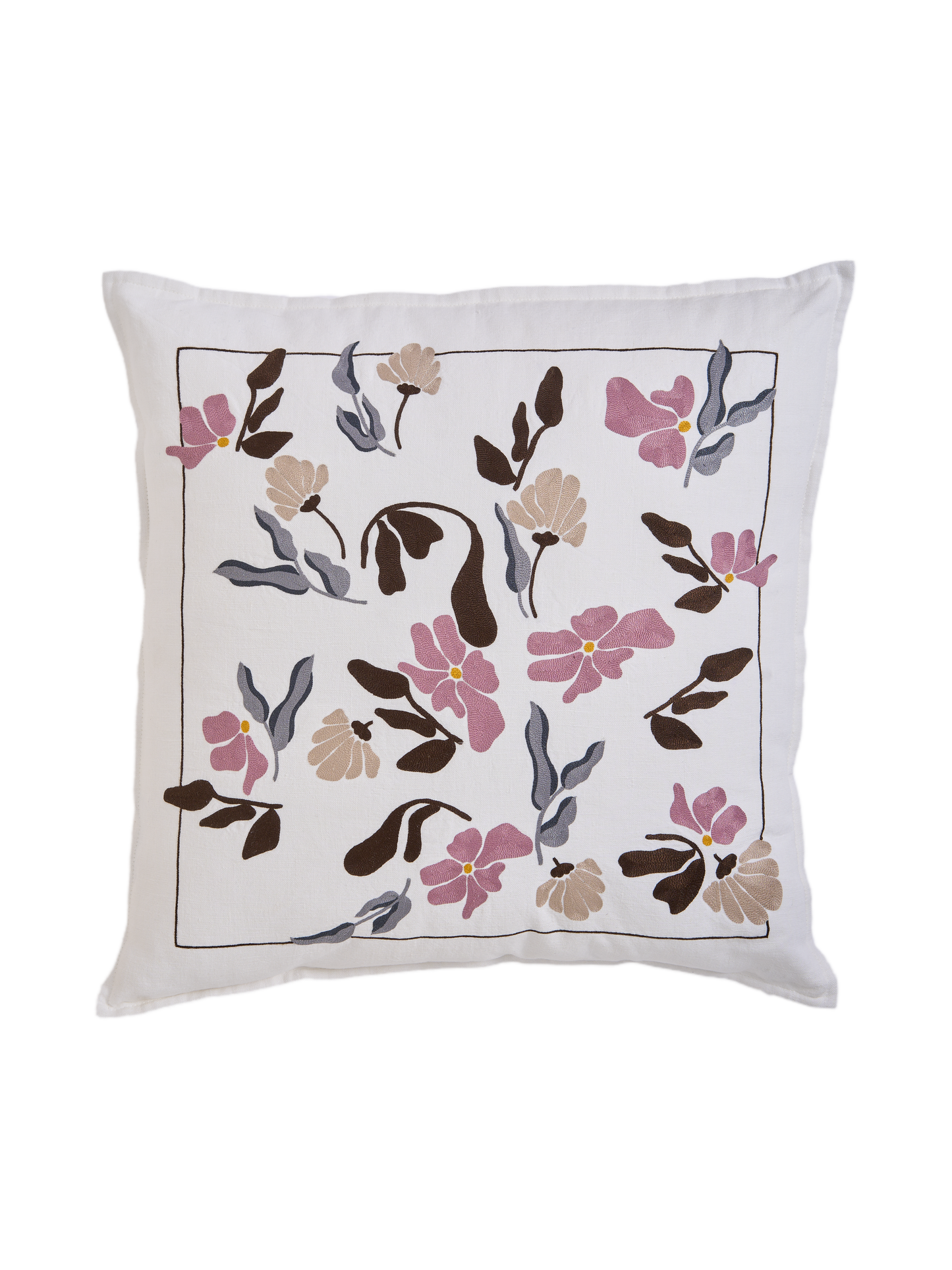 Hand Embroidered  Bouquet Pillow Cover 20" x 20"