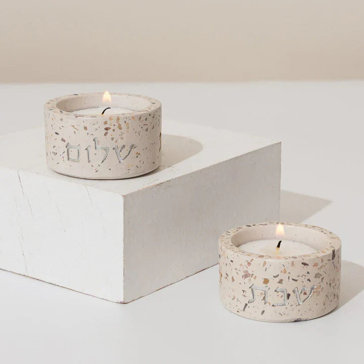Shabbat Candle Holder Pair in Terrazzo – Terrazzo Series