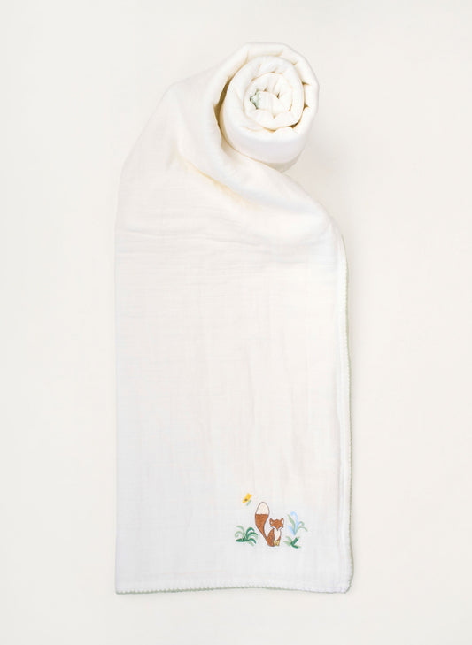 Fox Embroidered Shawl Blanket