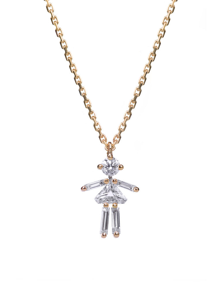Diamond Baguette Child Figure Necklace