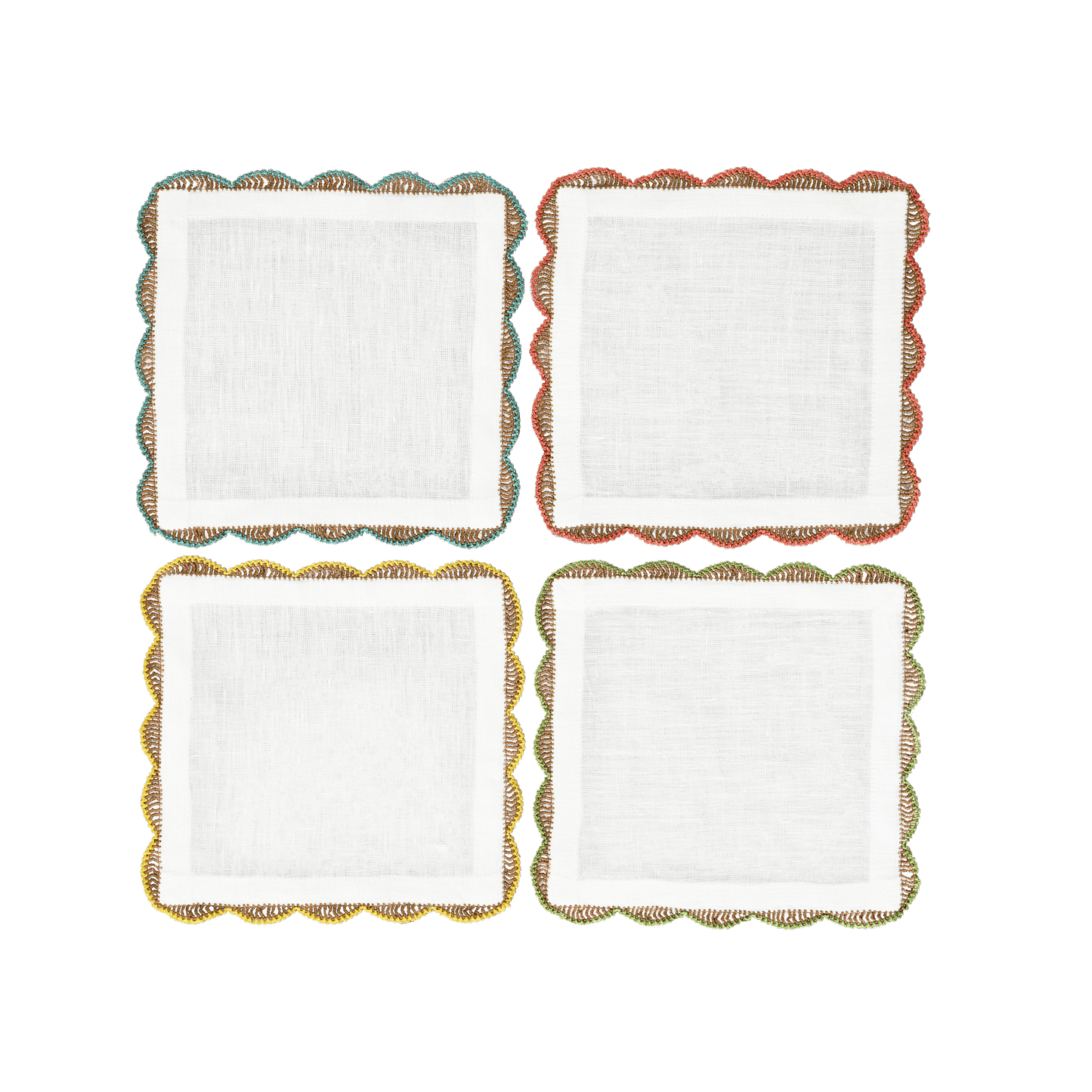 Hand Crochet Cocktail Napkins 6" x 6" (Set of 4)