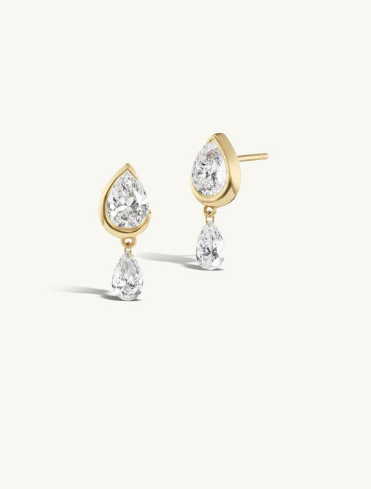 Droplet Stud with Dangling Pierced Diamond Pear
