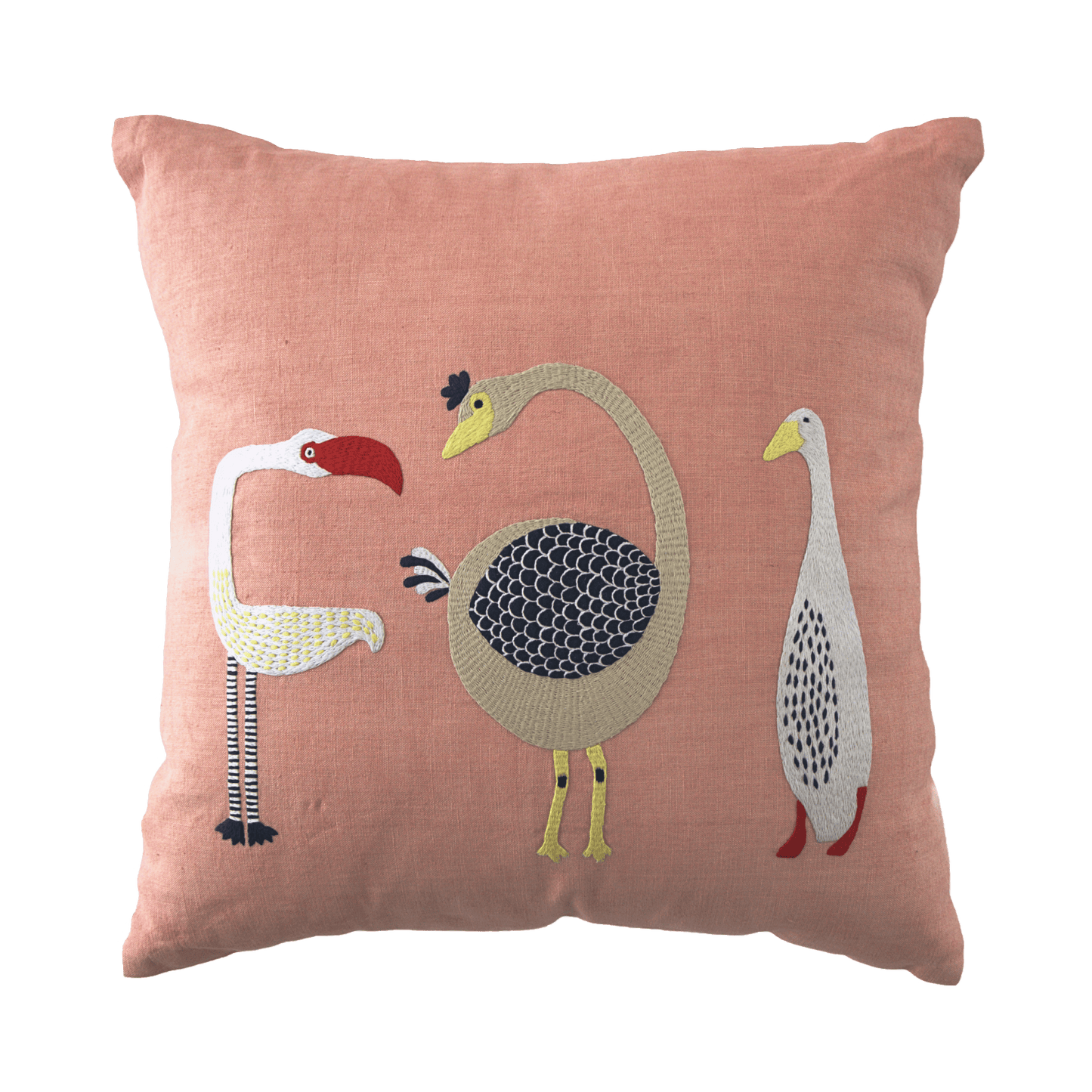 Hand Embroidered Birds Pillow Cover 20" x 20"