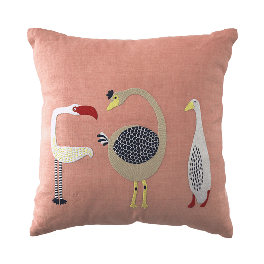 Hand Embroidered Birds Pillow Cover 20" x 20"