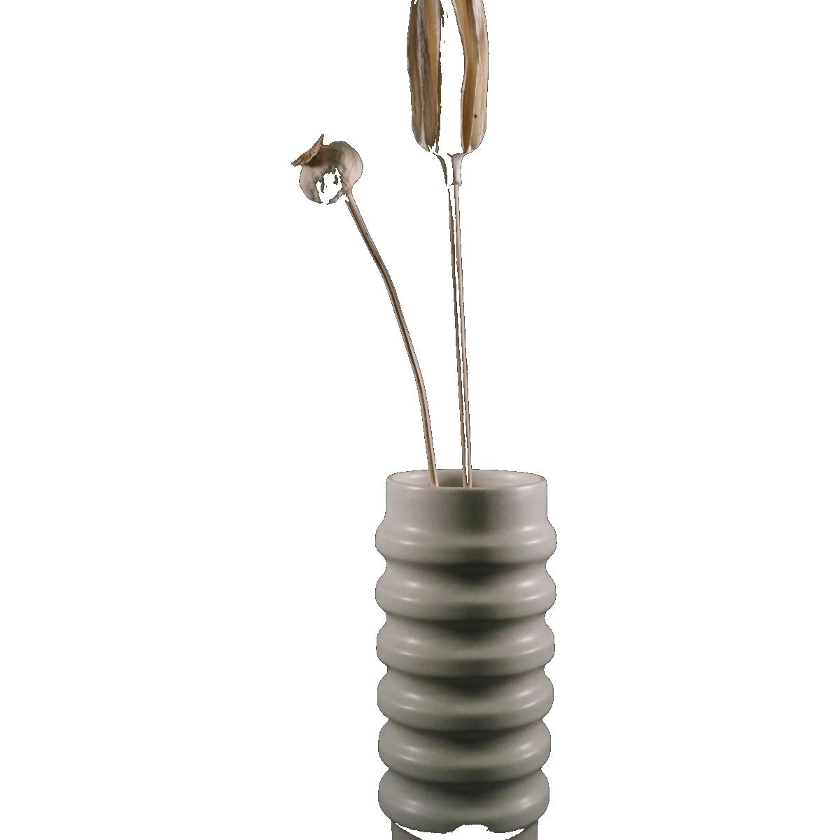 Primera Vase - grey ribbed ceramic with dried botanicals