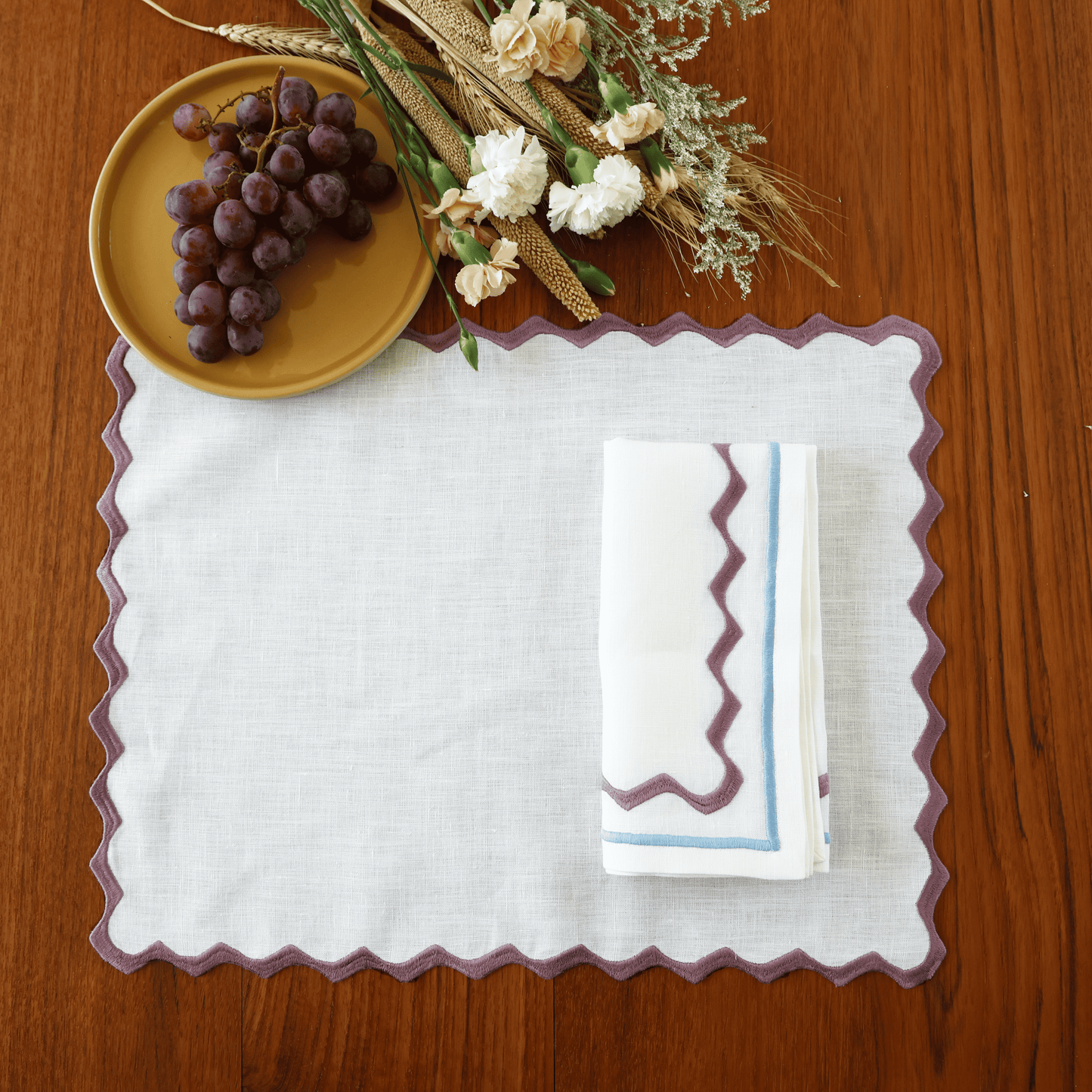 Embroidered Ripple Stitch Placemats 14" × 18" (Set of 4)
