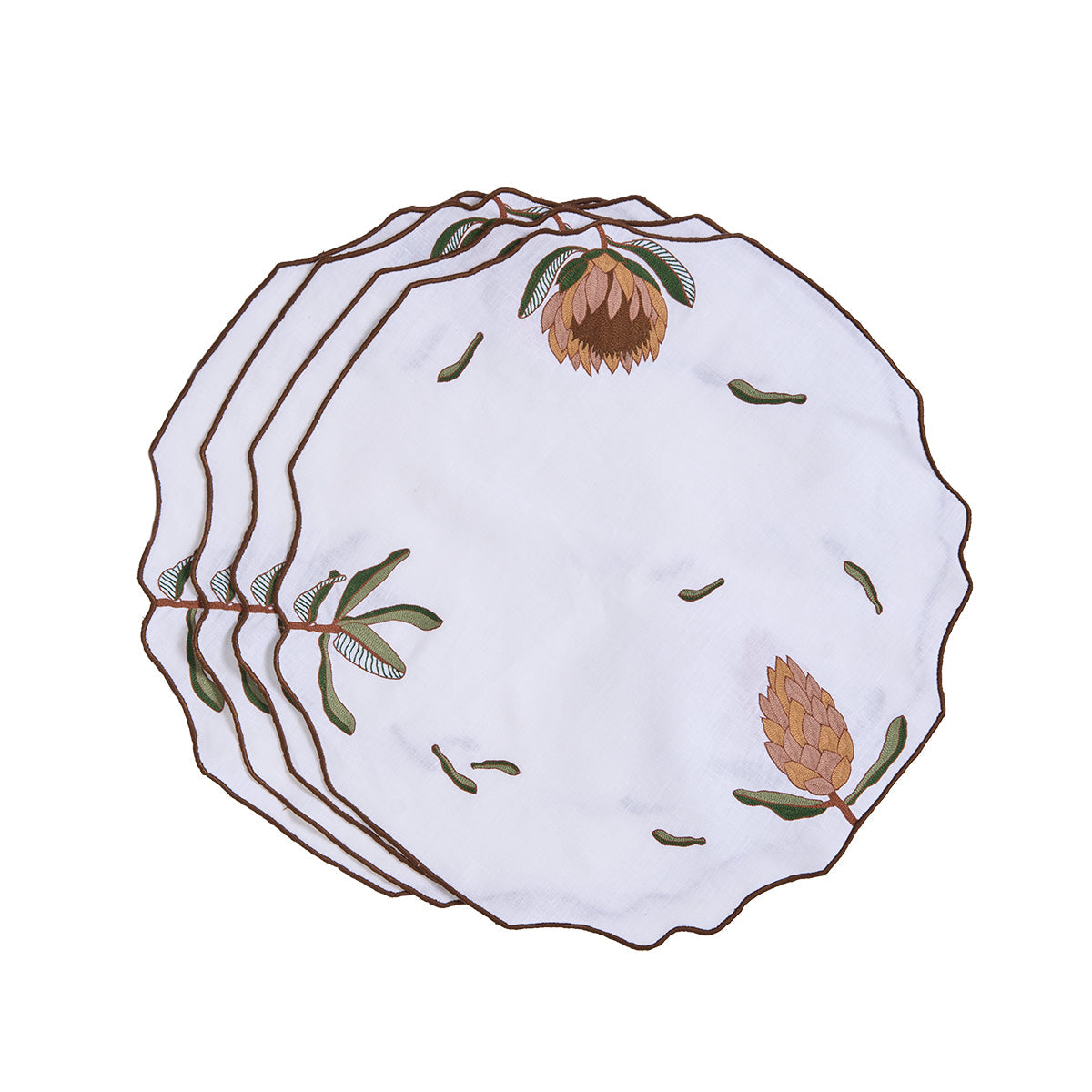 Hand Embroidered Vintage Floral Placemats 16.5" round (Set of 4)