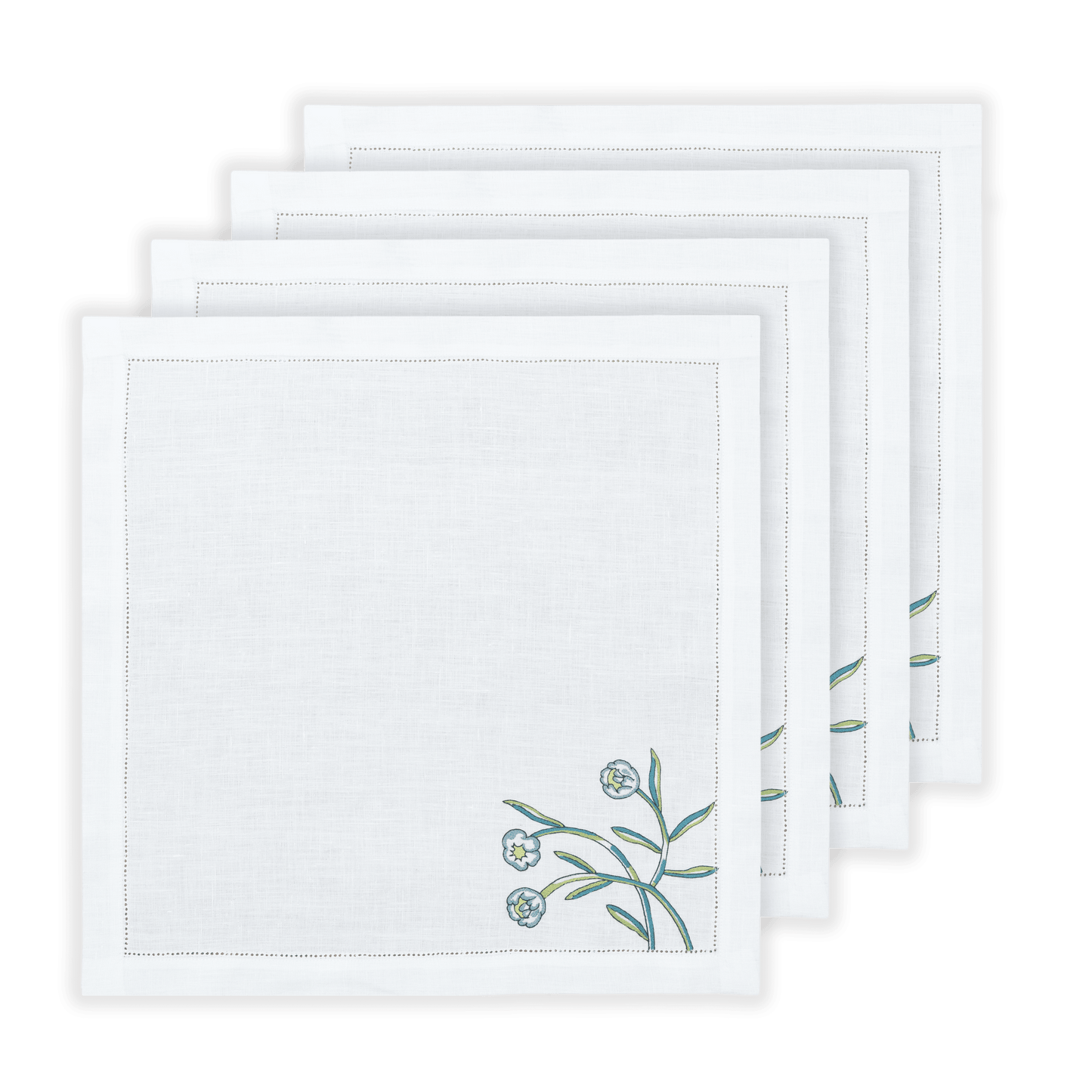 Hand Embroidered Floral Fresco Napkins 18" x 18" (Set of 4)