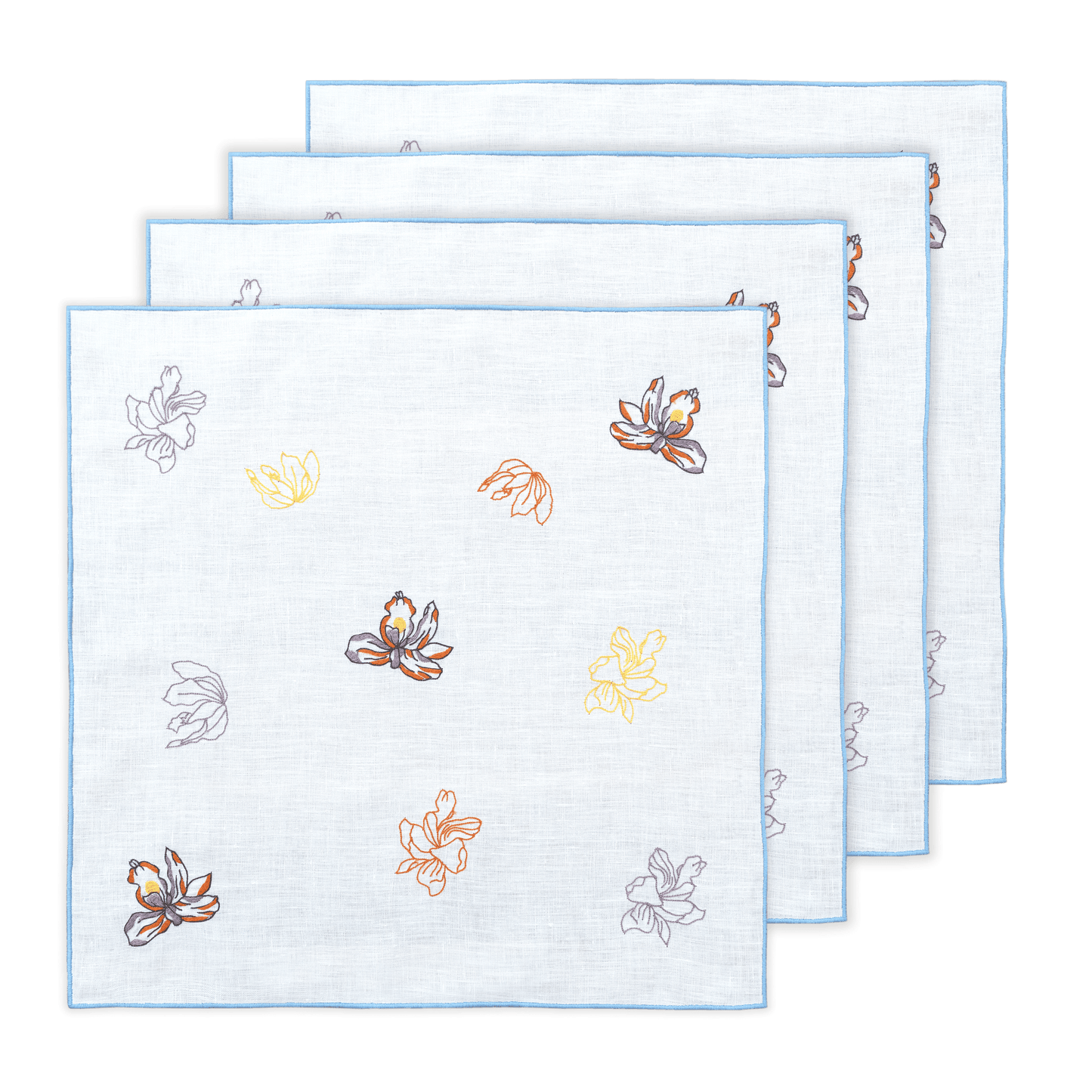 Hand Embroidered Floral Fresco Napkins 18" x 18" (Set of 4)