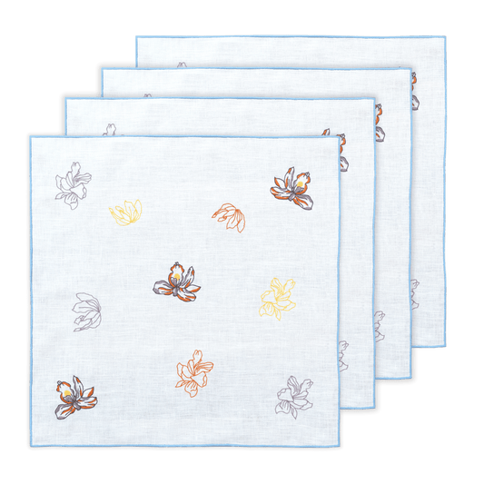 Hand Embroidered Floral Fresco Napkins 18" x 18" (Set of 4)