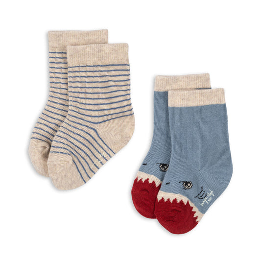Rib Socks - 2 Pack in Sharky Stripe